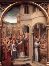 Копия картины "прибытие св. урсулы и её спутников в рим на встречу с папой кириаком (рака св. урсулы)" художника "мемлинг ганс"