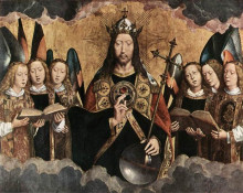 Копия картины "христос благословляющий (центральная панель триптиха церкви санта-мария-ла-реаль в наджере)" художника "мемлинг ганс"