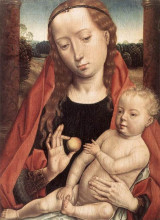 Репродукция картины "богородица и младенец, держащийся за палец" художника "мемлинг ганс"