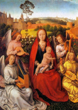 Картина "богородица с младенцем и музицирующие ангелы" художника "мемлинг ганс"