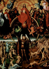 Копия картины "страшный суд (центральная панель триптиха: господь с архангелом михаилом взвешивают души)" художника "мемлинг ганс"