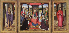Репродукция картины "богородица и младенец со святыми и донаторами (триптих донна)" художника "мемлинг ганс"