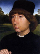 Копия картины "портрет молодого мужчины на фоне пейзажа" художника "мемлинг ганс"