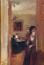 Картина "living room with the artist&#39;s sister" художника "менцель адольф фон"