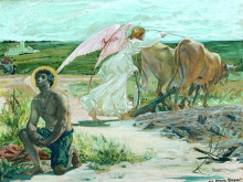 Репродукция картины "ángel labrando y santo en oración" художника "мерсон люк-оливье"