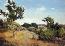 Репродукция картины "a view of the village" художника "меткалф уиллард"