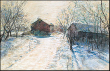 Репродукция картины "farm buildings in a winter landscape" художника "меткалф уиллард"