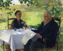 Репродукция картины "tea on the porch" художника "меткалф уиллард"