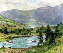 Репродукция картины "mountain lakes, olden, norwas" художника "меткалф уиллард"