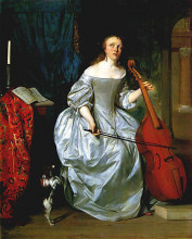 Репродукция картины "woman playing a viola de gamba" художника "метсю габриель"