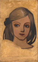 Репродукция картины "head of a girl on a golden background" художника "мехоффер юзеф"