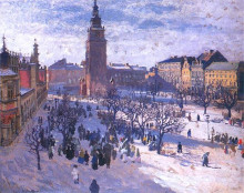 Картина "market square in krak&#243;w" художника "мехоффер юзеф"