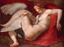 Репродукция картины "leda and the swan" художника "микеланджело"