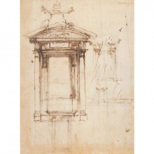 Картина "design for laurentian library doors and an external window" художника "микеланджело"