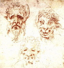 Картина "studies of grotesques" художника "микеланджело"