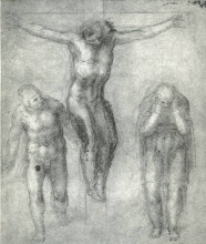 Репродукция картины "study for &quot;christ on the cross with mourners&quot;" художника "микеланджело"