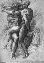 Копия картины "nude female seated on the knees of a seated male nude: adam and eve" художника "микеланджело"