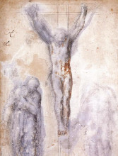 Репродукция картины "study of &quot;christ on the cross between the virgin and st. john the evangelist&quot;" художника "микеланджело"