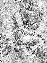 Репродукция картины "study of a seated woman" художника "микеланджело"