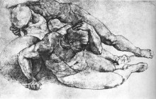 Репродукция картины "study of three male figures (after raphael)" художника "микеланджело"