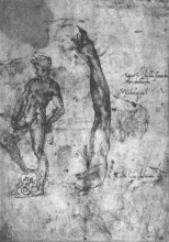 Картина "study for an arm of the marble david and the figure of the bronze david" художника "микеланджело"