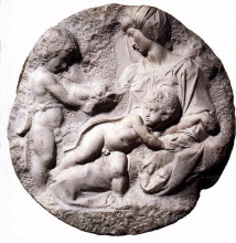 Репродукция картины "madonna and child with the infant baptist" художника "микеланджело"