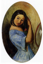 Репродукция картины "a young girl-combing her hair" художника "милле джон эверетт"