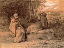 Репродукция картины "пастушки в тени" художника "милле жан-франсуа"