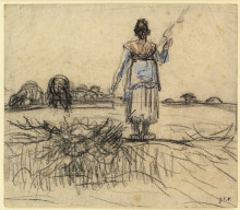Копия картины "shepherdess with the distaff in auvergne" художника "милле жан-франсуа"