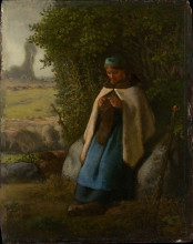 Репродукция картины "shepherdess seated on a rock" художника "милле жан-франсуа"