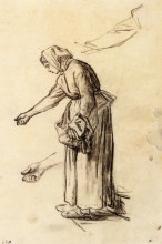 Репродукция картины "этюд для &#171;женщины, кормящей цыплят&#187;" художника "милле жан-франсуа"