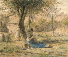 Репродукция картины "в саду" художника "милле жан-франсуа"
