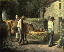 Картина "крестьяне несут домой теленка, рожденного в поле" художника "милле жан-франсуа"