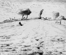 Репродукция картины "пейзаж с холмами близ граши" художника "милле жан-франсуа"