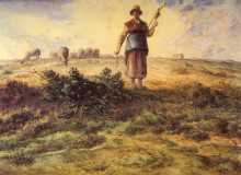 Репродукция картины "пастушка и её стадо" художника "милле жан-франсуа"