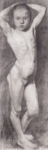 Репродукция картины "nude girl standing, arms folded behind his head" художника "модерзон-беккер паула"