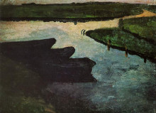 Репродукция картины "marsh channel with peat barges" художника "модерзон-беккер паула"