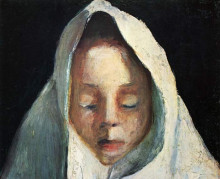 Репродукция картины "still life, child&#39;s head with a white cloth" художника "модерзон-беккер паула"