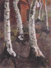 Копия картины "birch trunks in front of red farmstead" художника "модерзон-беккер паула"