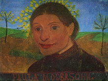 Картина "self portrait in front of flowering trees" художника "модерзон-беккер паула"