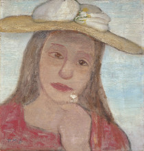 Картина "young girl with straw hat and a flower in her hand" художника "модерзон-беккер паула"