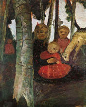 Копия картины "three children with goat in the birch forest" художника "модерзон-беккер паула"