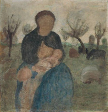 Копия картины "mother with baby at her breast, and child in landscape" художника "модерзон-беккер паула"