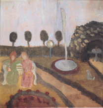 Репродукция картины "two women in the garden with fountain" художника "модерзон-беккер паула"