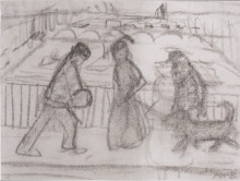 Картина "figures with his dog on a bridge in paris" художника "модерзон-беккер паула"