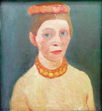 Копия картины "self portrait with red flower wreath and chain" художника "модерзон-беккер паула"