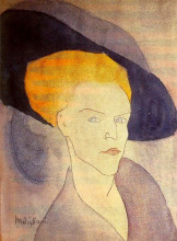 Репродукция картины "голова женщины в шляпе" художника "модильяни амедео"