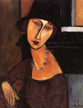 Репродукция картины "жанна эбютерн в шляпе и с ожерельем" художника "модильяни амедео"