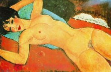 Репродукция картины "лежащая обнаженная с раскинутыми руками (красная обнаженная)" художника "модильяни амедео"