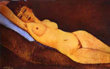 Картина "лежащая обнаженная с голубой подушкой" художника "модильяни амедео"
